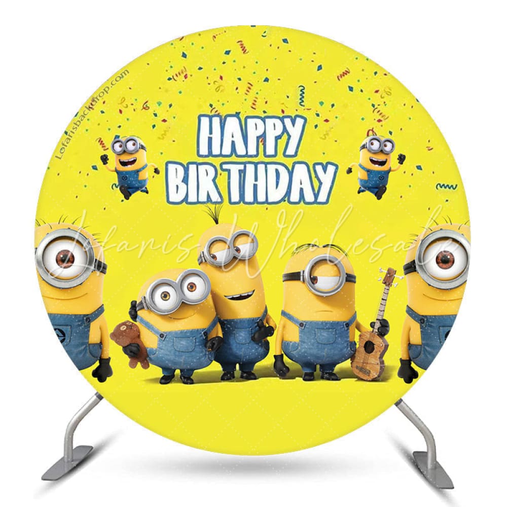 Lofaris Cute Cartoon Yellow Happy Birthday Round Backdrop