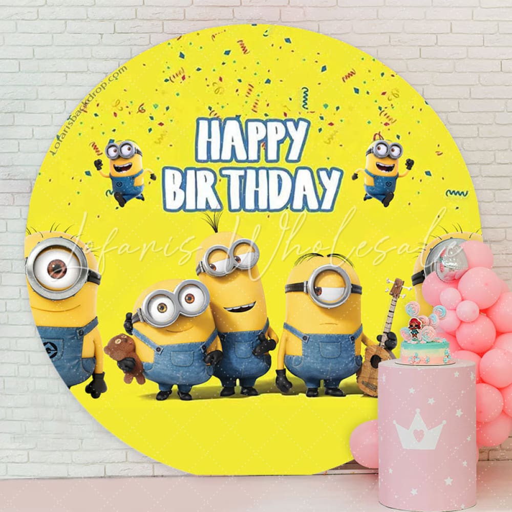 Lofaris Cute Cartoon Yellow Happy Birthday Round Backdrop