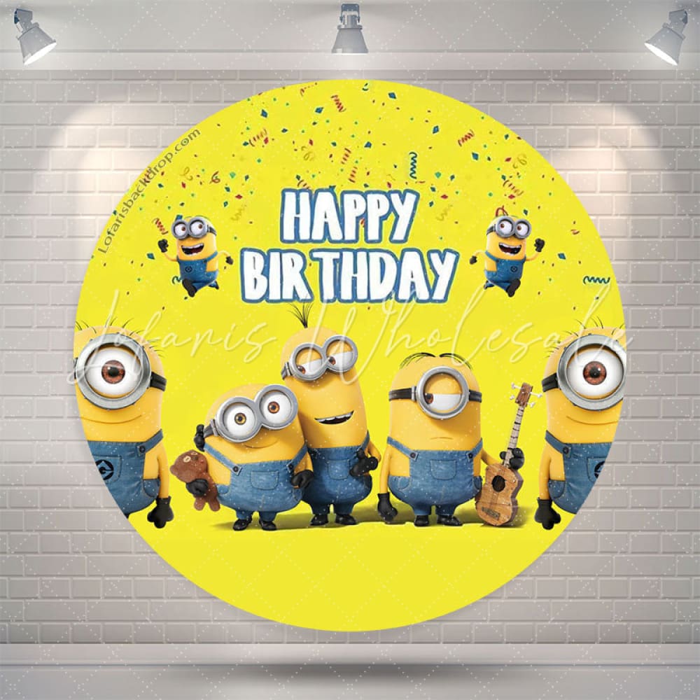 Lofaris Cute Cartoon Yellow Happy Birthday Round Backdrop