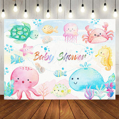 Lofaris Cute Colorful Undersea Creatures Baby Shower Backdrop