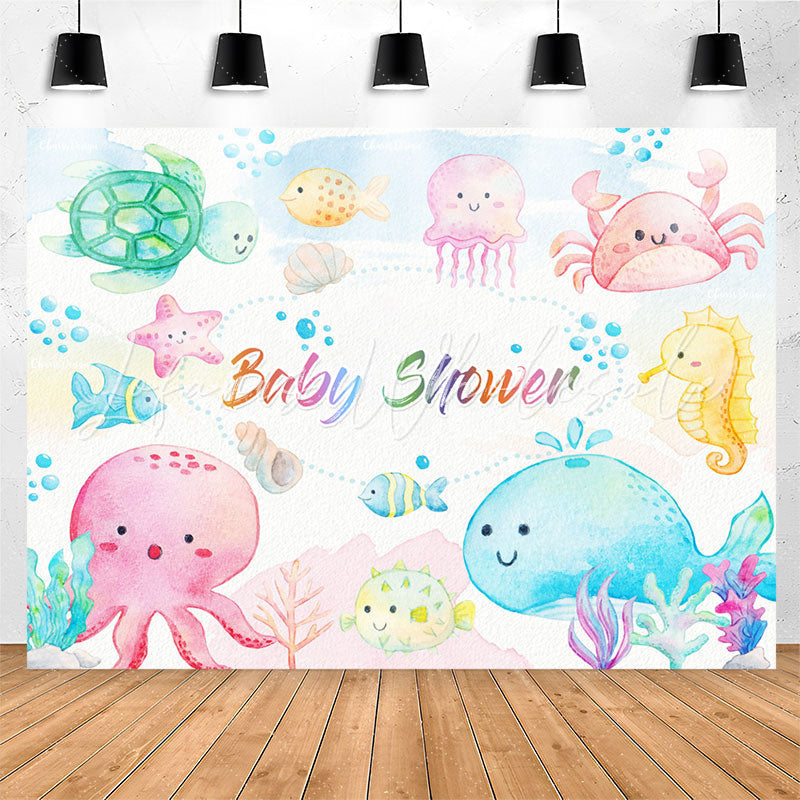 Lofaris Cute Colorful Undersea Creatures Baby Shower Backdrop