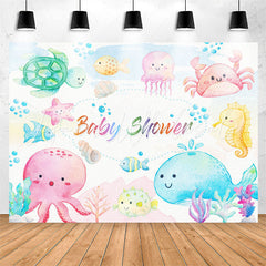 Lofaris Cute Colorful Undersea Creatures Baby Shower Backdrop
