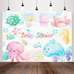 Lofaris Cute Colorful Undersea Creatures Baby Shower Backdrop