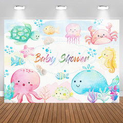 Lofaris Cute Colorful Undersea Creatures Baby Shower Backdrop