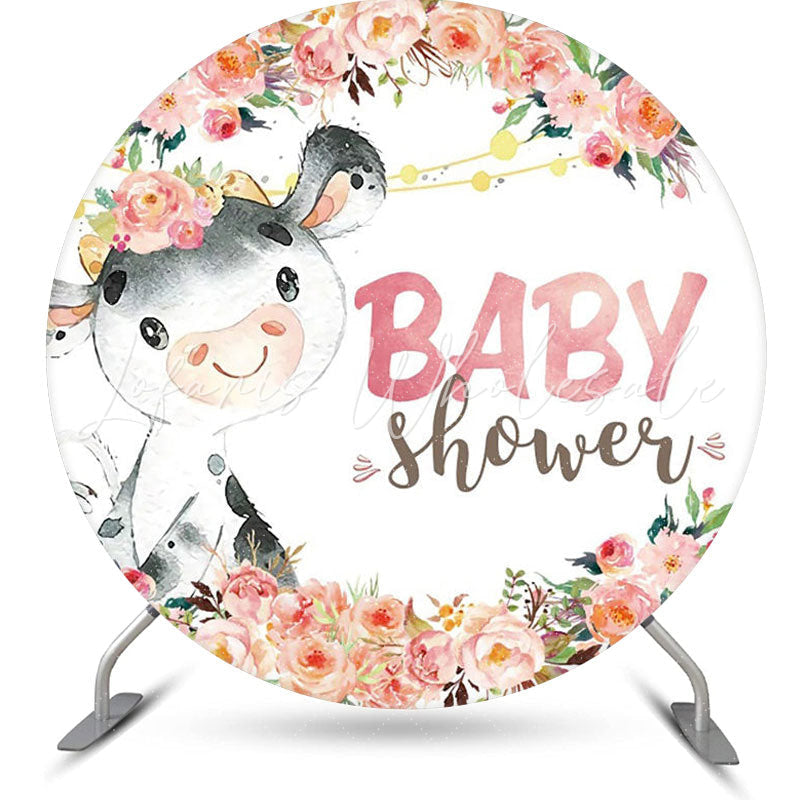 Lofaris Cute Dairy Cow Flowers Circle Baby Shower Backdrop