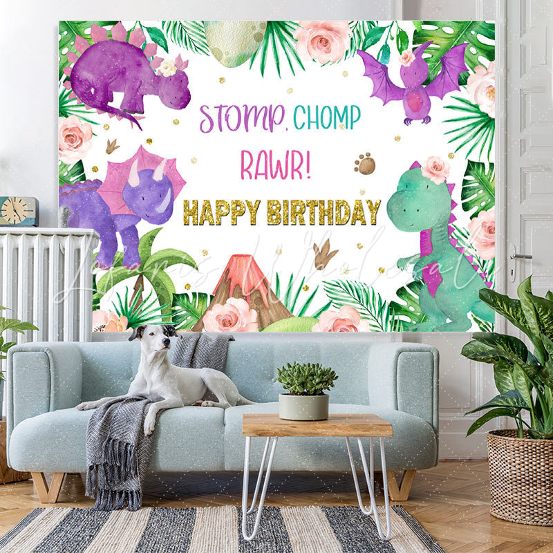 Lofaris Cute Dinosaur Stomp Chomp Rawr Happy Birthday Backdrop