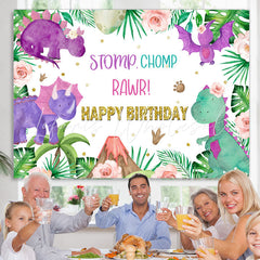 Lofaris Cute Dinosaur Stomp Chomp Rawr Happy Birthday Backdrop