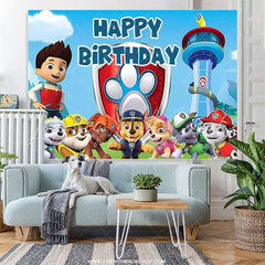 Lofaris Cute Dog Team Blue Happy Birthday Backdrop For Boys