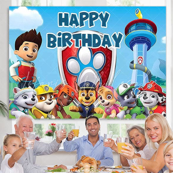 Lofaris Cute Dog Team Blue Happy Birthday Backdrop For Boys