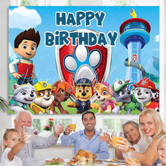 Lofaris Cute Dog Team Blue Happy Birthday Backdrop For Boys