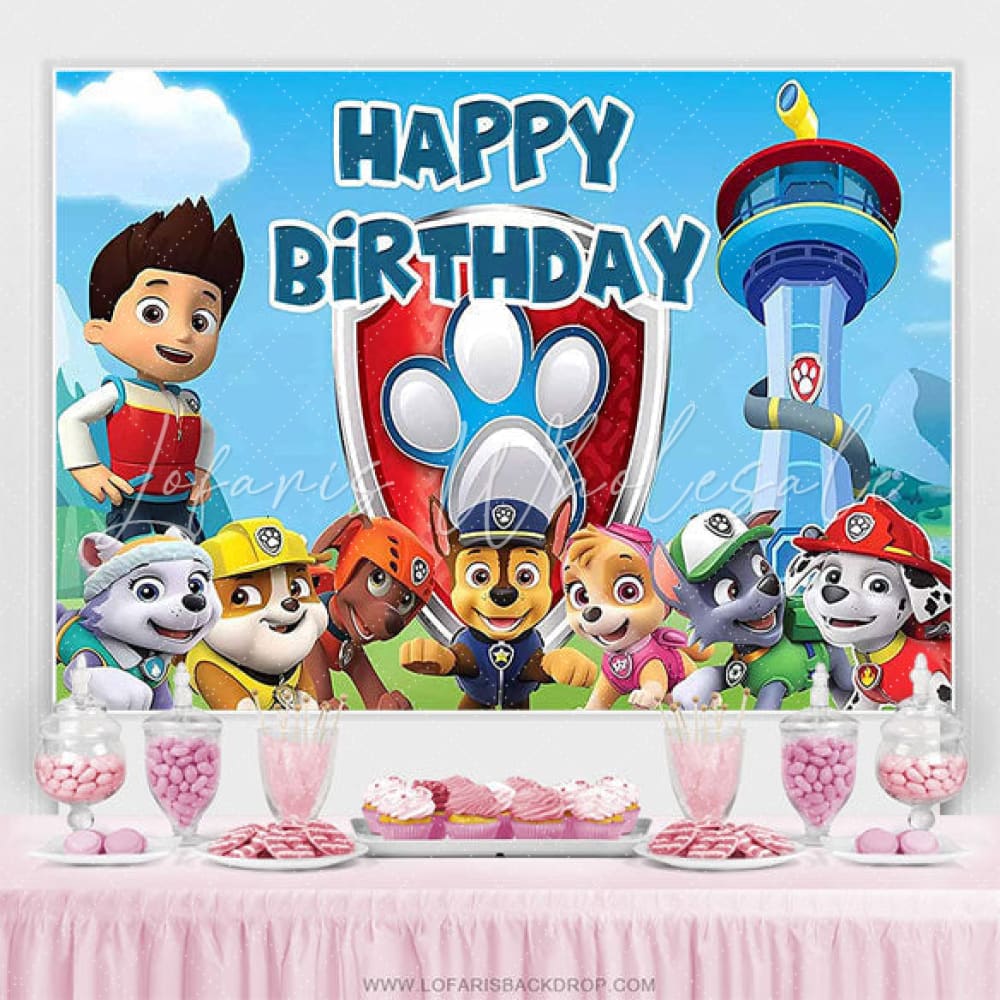 Lofaris Cute Dog Team Blue Happy Birthday Backdrop For Boys