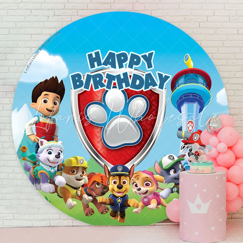Lofaris Cute Dogs Lighthouse Boys Round Birthday Backdrop