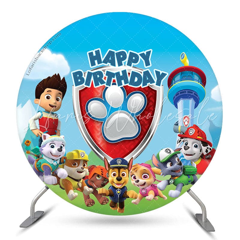Lofaris Cute Dogs Lighthouse Boys Round Birthday Backdrop