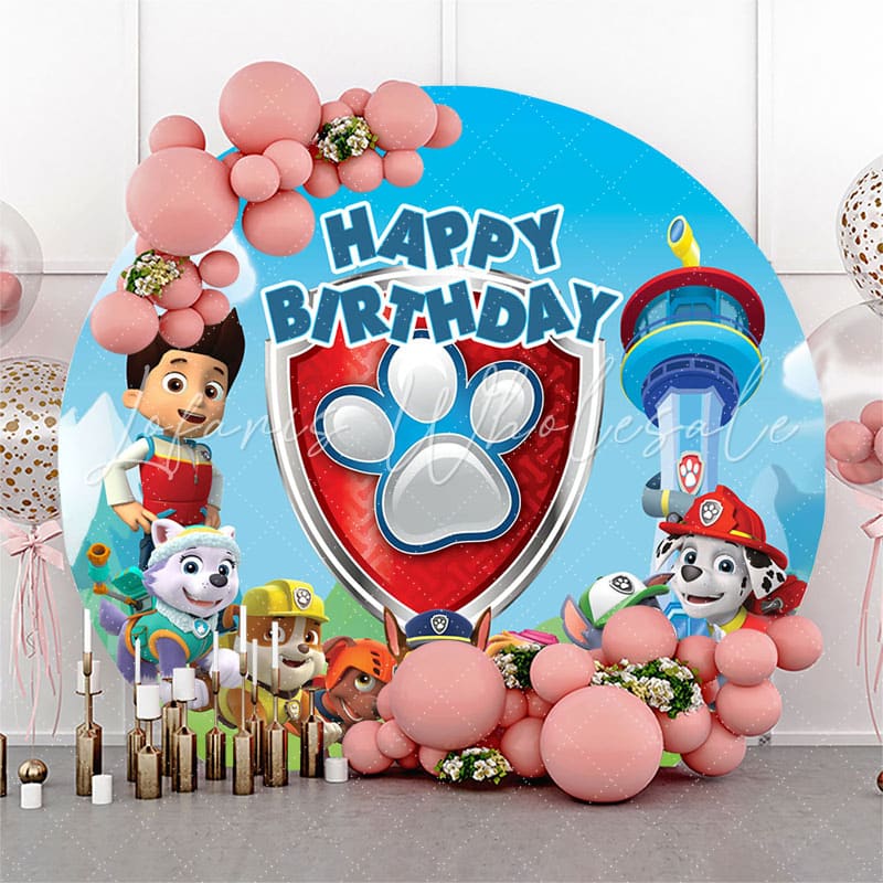 Lofaris Cute Dogs Lighthouse Boys Round Birthday Backdrop