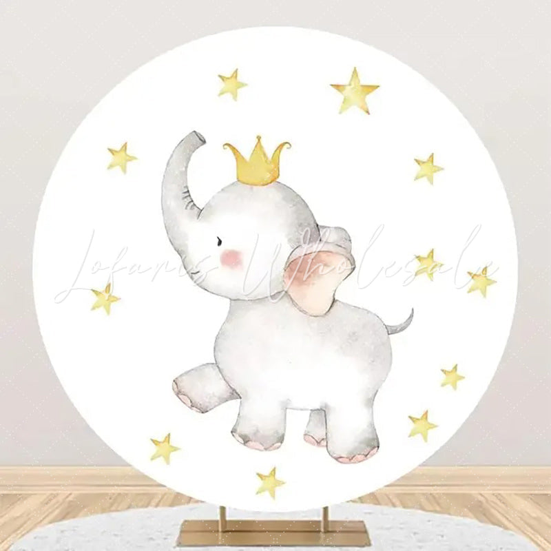 Lofaris Cute Elephant Star Crown Round Baby Shower Backdrop