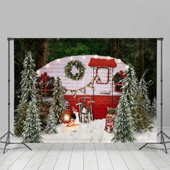 Lofaris Cute Glitter Motorhome Snow Christmas Tree Party Backdrop
