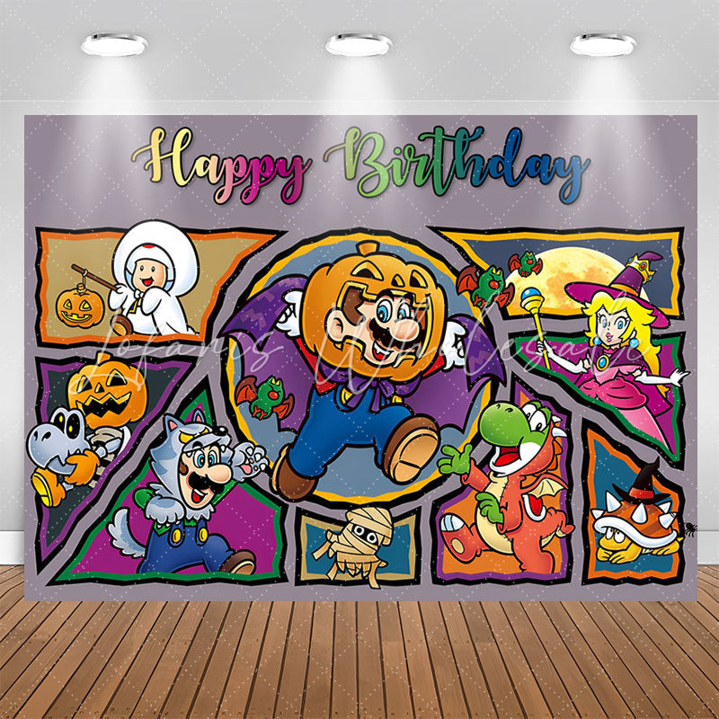 Cute Halloween Pipe Man Characters Birthday Backdrop