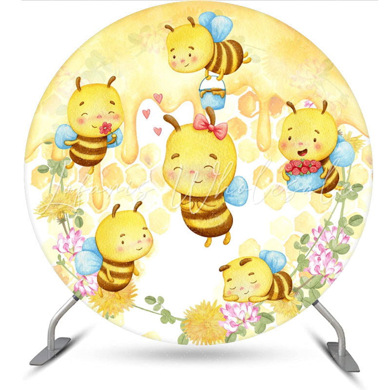 Lofaris Cute Honey Bee Circle Floral Cartoon Backdrop