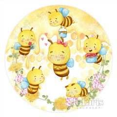 Lofaris Cute Honey Bee Circle Floral Cartoon Backdrop