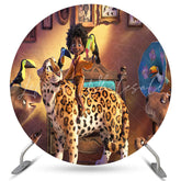 Lofaris Cute Leopard And Animals Round Boy Birthday Backdrop