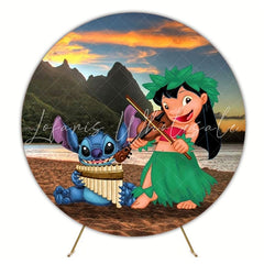 Cute Lilo And Stitch Party Round Backdrop For Kids Celebration