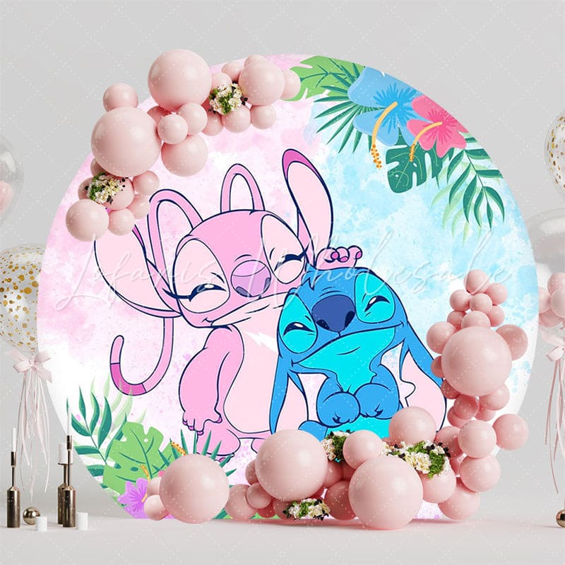Cute Lilo & Stitch Round Backdrop For Cartoon-Themed Celebration