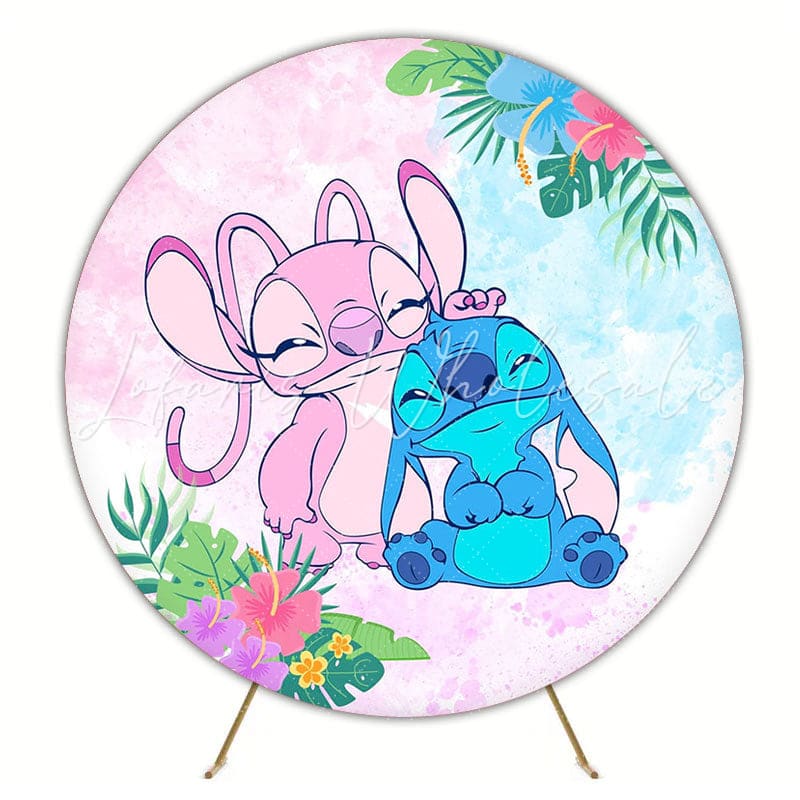 Cute Lilo & Stitch Round Backdrop For Cartoon-Themed Celebration