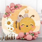 Lofaris Cute Little Bee And Moon Round Floral Baby Shower Backdrop