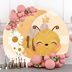Lofaris Cute Little Bee And Moon Round Floral Baby Shower Backdrop