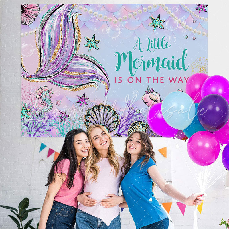 Lofaris Cute Little Mermaid Is On The Way Baby Shower Backdrop