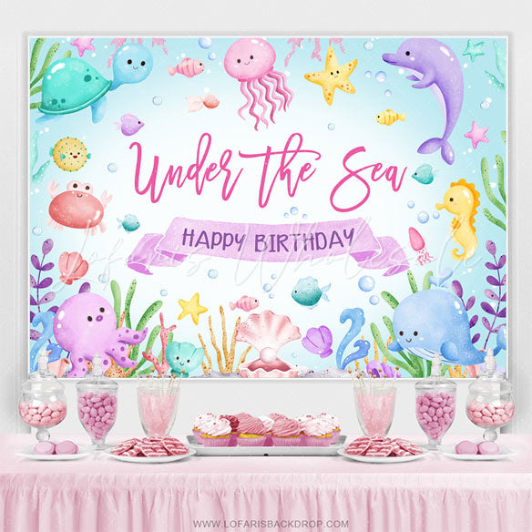 Lofaris Cute Marine Animal Blue Sea Happy Birthday Backdrop