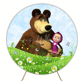 Cute Masha and the Bear Round Backdrop For Fun Kids Party Celebration