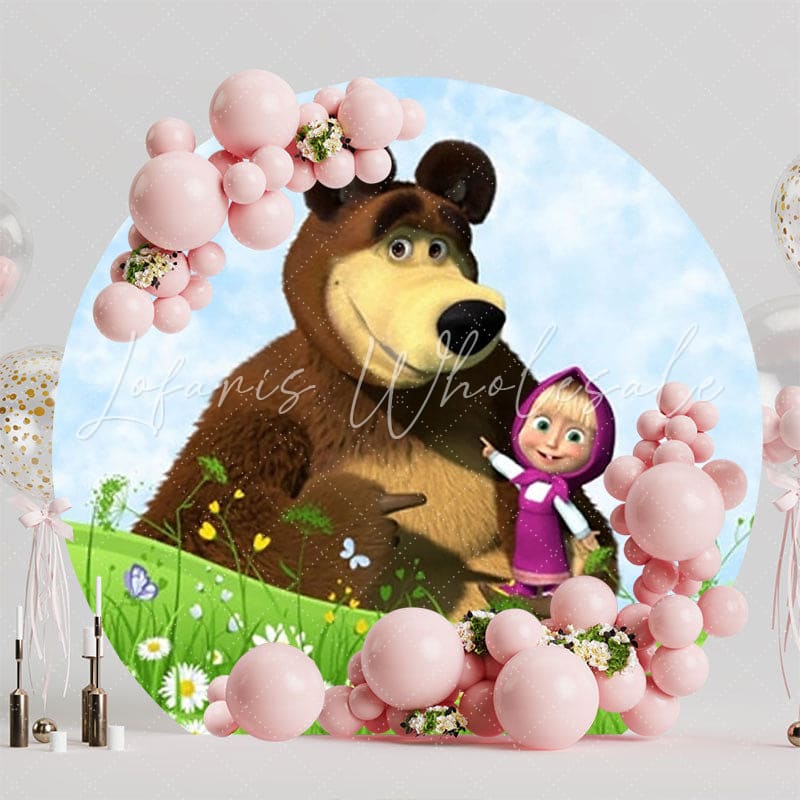 Cute Masha and the Bear Round Backdrop For Fun Kids Party Celebration