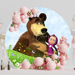 Cute Masha and the Bear Round Backdrop For Fun Kids Party Celebration