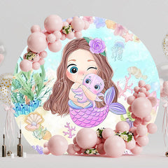 Cute Mermaid Octopus Round Backdrop for Underwater Party