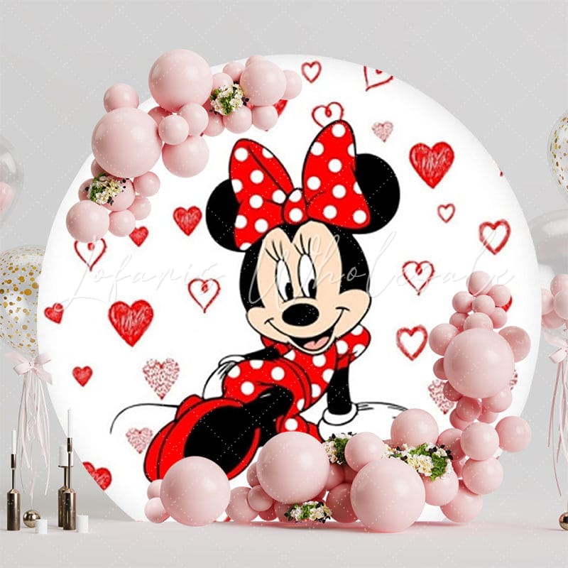 Cute Minnie Mouse Round Backdrop For Kids Birthday Party