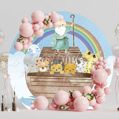 Cute Noah’s Ark Round Backdrop for Baby Nursery Celebration