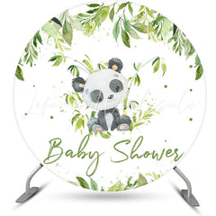 Lofaris Cute Panda Green Leaves Round Baby Shower Backdrop