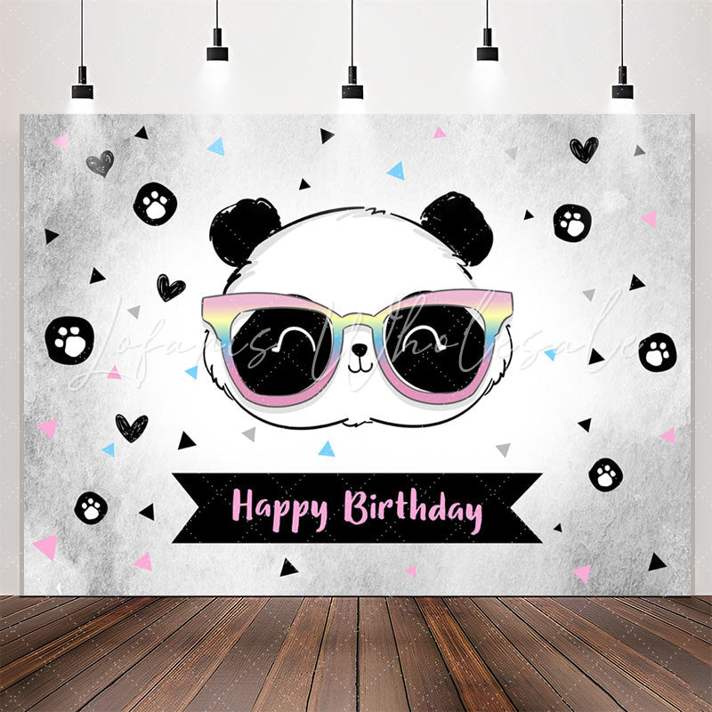 Lofaris Cute Panda Heart Triangle Happy Birthday Backdrop