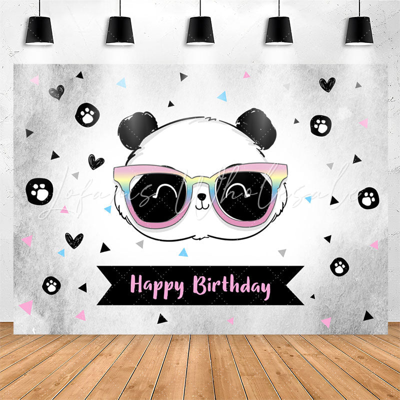 Lofaris Cute Panda Heart Triangle Happy Birthday Backdrop