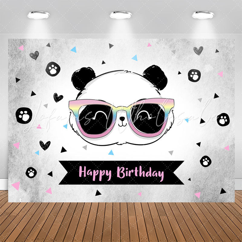 Lofaris Cute Panda Heart Triangle Happy Birthday Backdrop