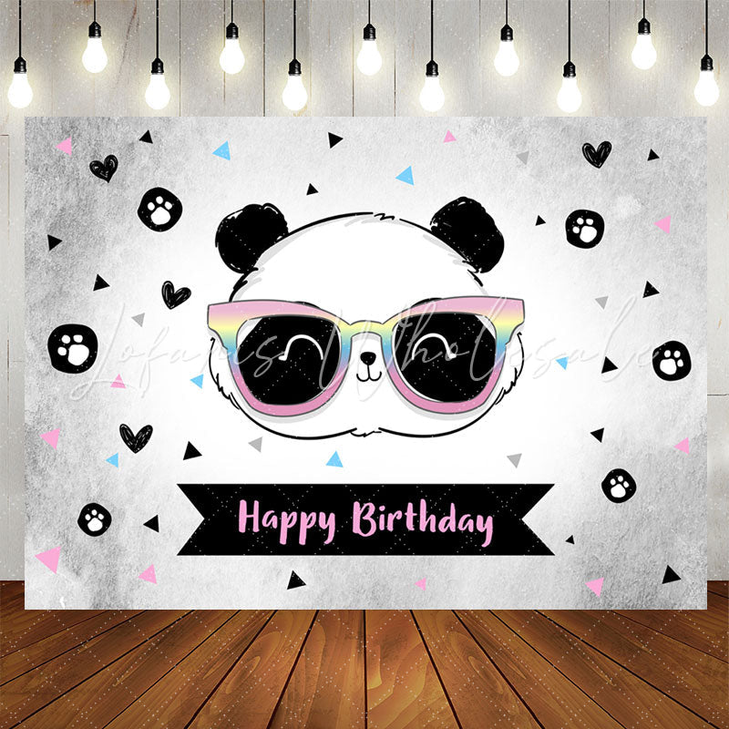 Lofaris Cute Panda Heart Triangle Happy Birthday Backdrop