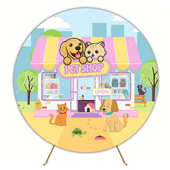 Cute Pet Shop Round Backdrop for Animal Themed Party