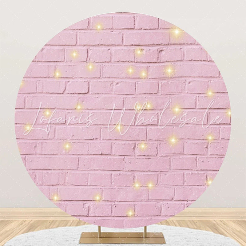 Lofaris Cute Pink Brick Wall Sparkle Round Party Backdrop