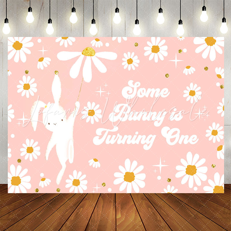 Lofaris Cute Pink Bunny Flowers Happy 1st Birthday Backdrop