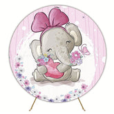 Cute Pink Elephant Bow Round Backdrop for Baby Shower