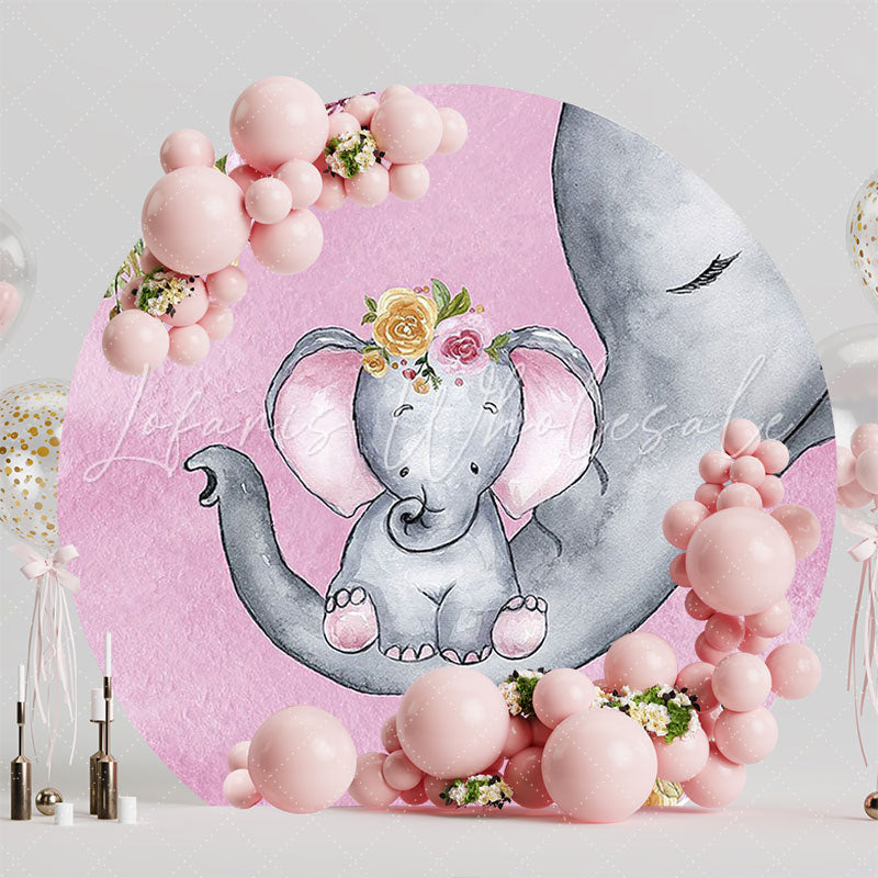 Cute Pink Elephant Round Backdrop for Baby Party