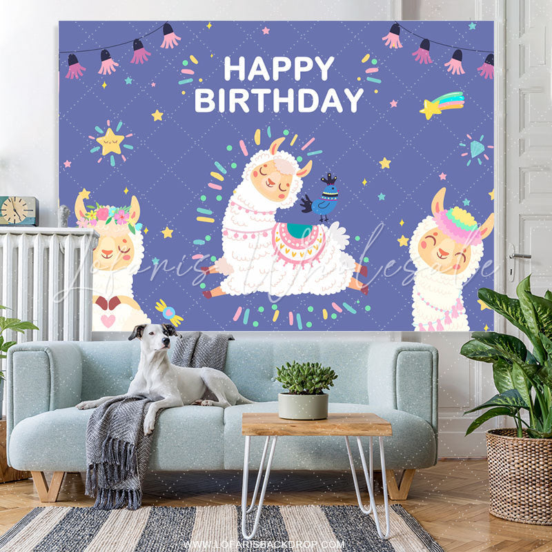 Lofaris Cute Pink Llama Purple Festival Birthday Backdrop