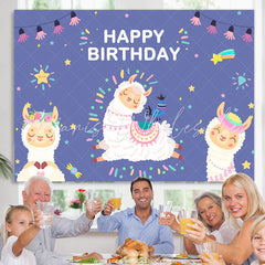 Lofaris Cute Pink Llama Purple Festival Birthday Backdrop
