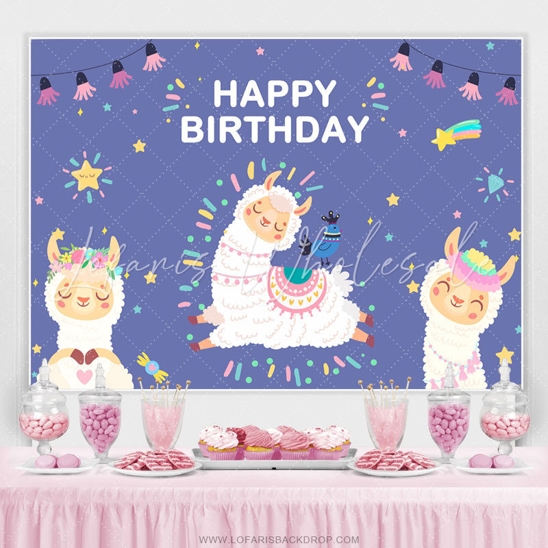 Lofaris Cute Pink Llama Purple Festival Birthday Backdrop